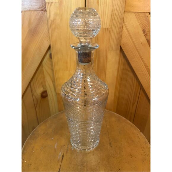 Vintage 1960s Clear Glass Decanter w/ Basket Weave Pattern (5575) - Picture 2 of 9